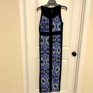 R&M Richard’s Geometric sleeveless Maxi Dress -8 black/white/blue